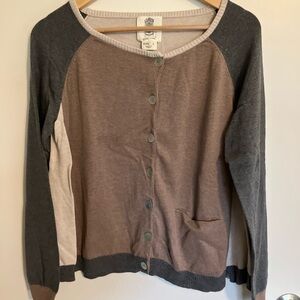 Neutral Colorblock Button-Front Women’s Cardigan - Brown & Gray